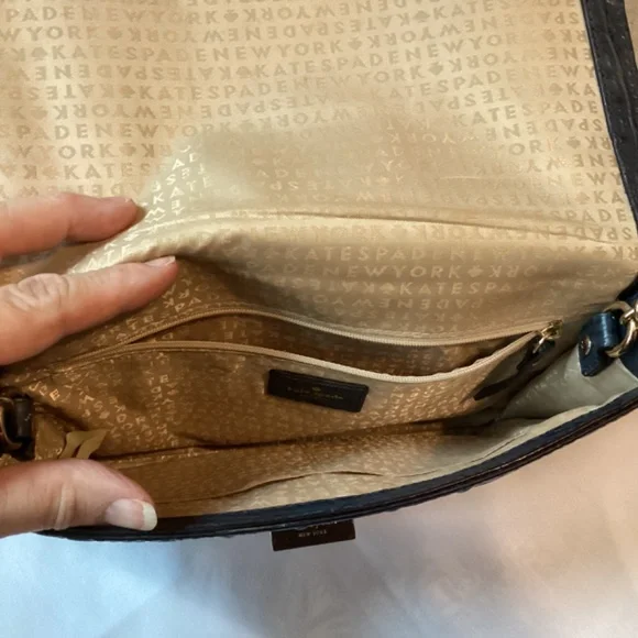 Kate Spade crocodile leather Navy purse bag gold chain crossbody COA EUC blue